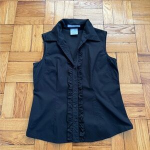 Black Cotton Sleeveless Ruffle Front Blouse, size 8